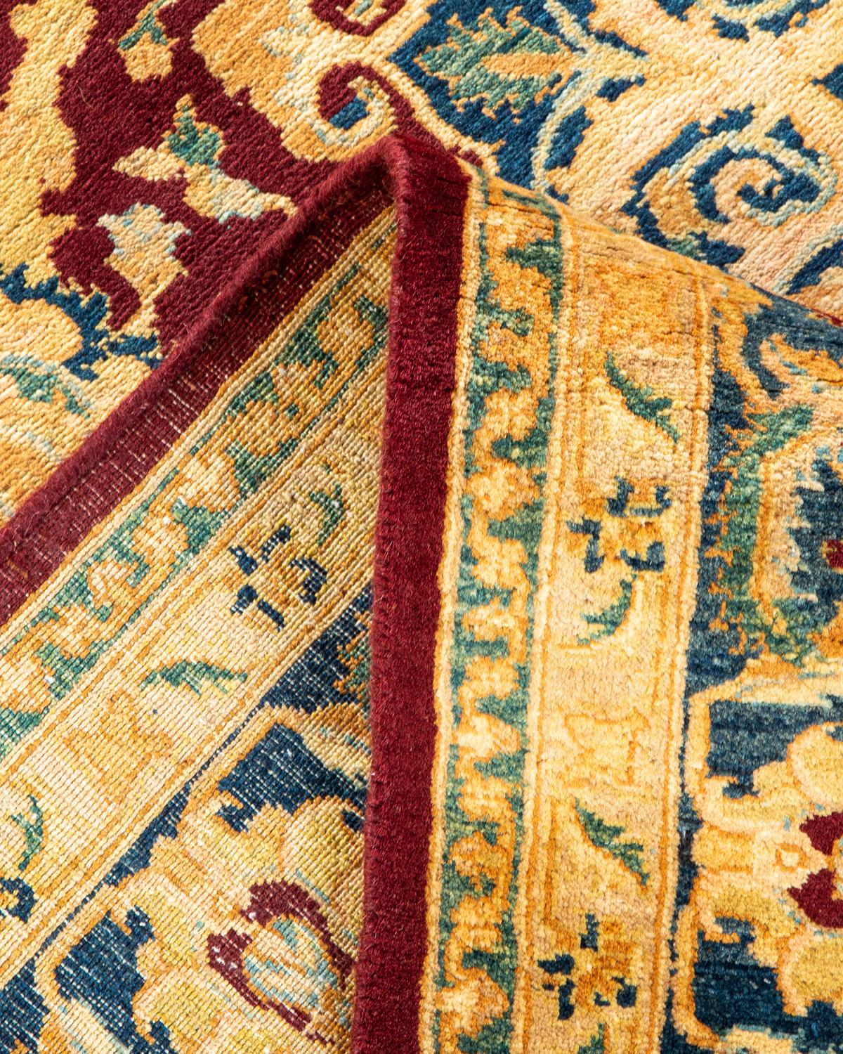 Hand-Knotted One-of-a-kind Hand Made Traditional Mogul Red Area Rug For Sale