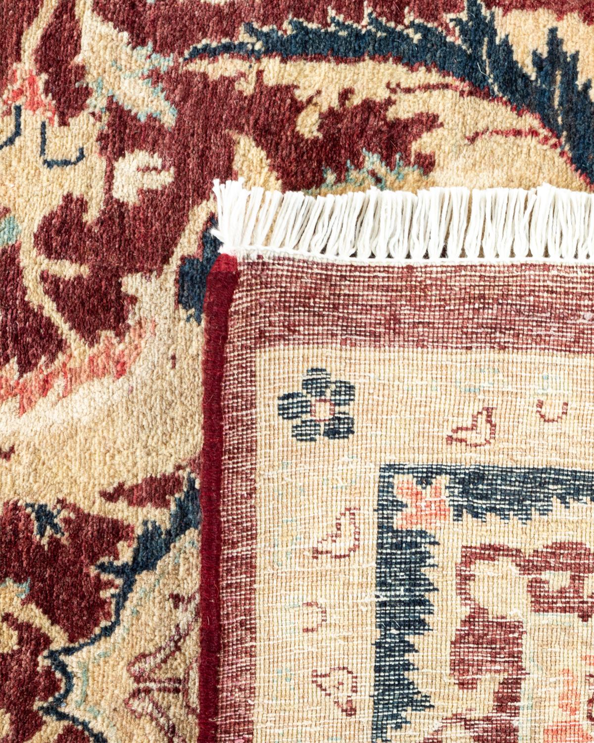 Hand-Knotted One-Of-A-Kind Hand Made Traditional Mogul Red Area Rug For Sale