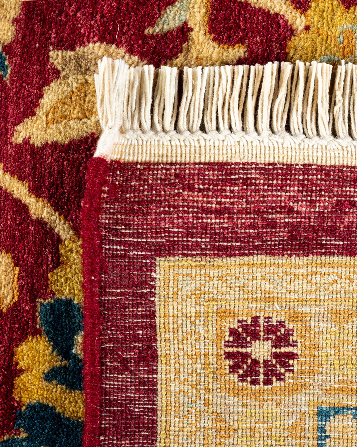 Hand-Knotted One-of-a-Kind Hand Made Traditional Mogul Red Area Rug For Sale