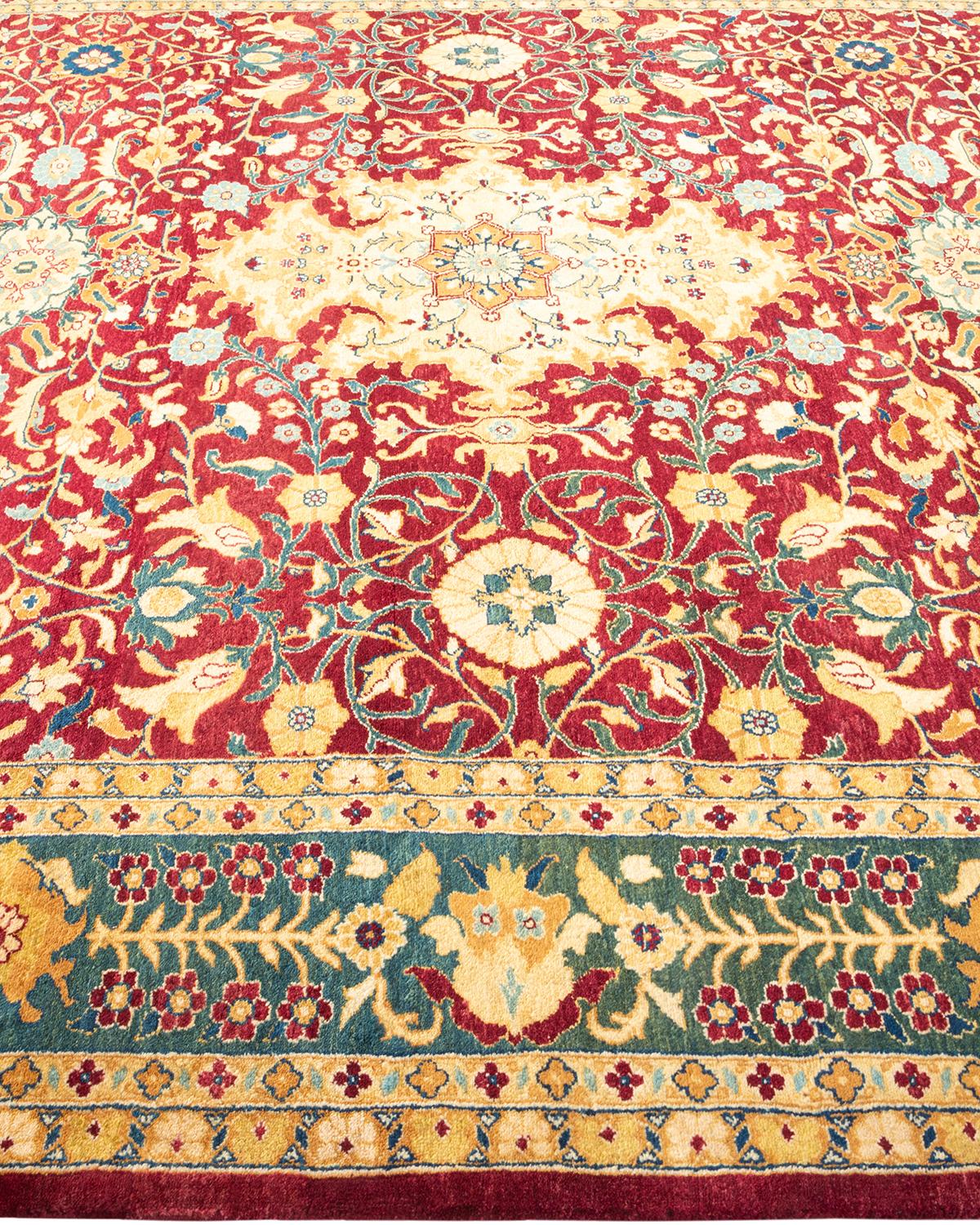 One-of-a-Kind Hand Made Traditional Mogul Red Area Rug In New Condition In Norwalk, CT