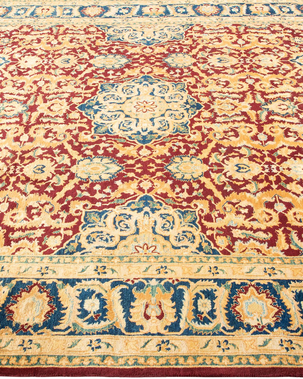 Contemporary One-of-a-kind Hand Made Traditional Mogul Red Area Rug For Sale