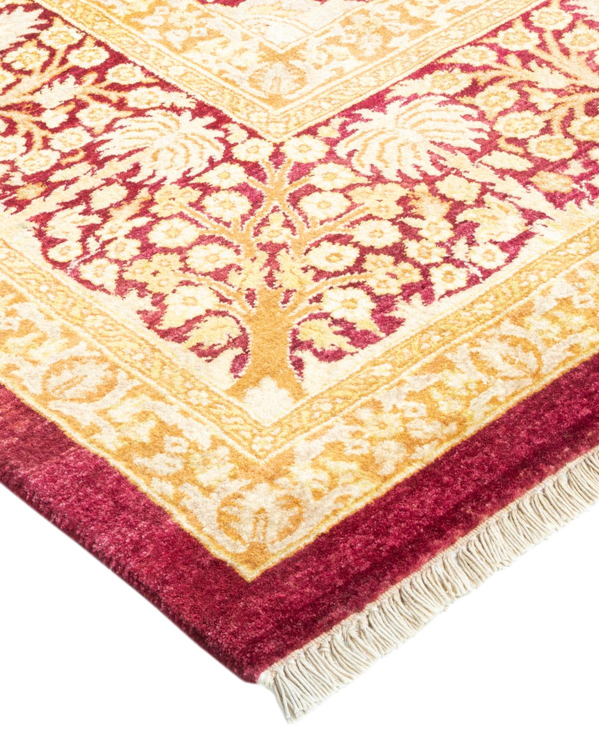 Laine Tapis traditionnel Mogul rouge unique fait à la main, unique en son genre en vente