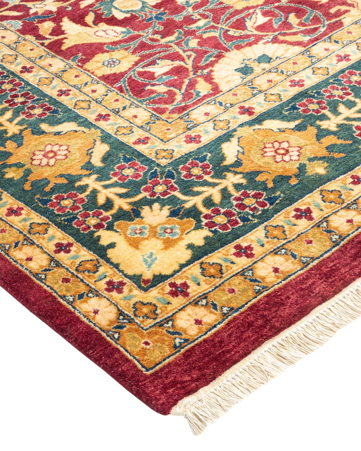 Wool One-of-a-Kind Hand Made Traditional Mogul Red Area Rug