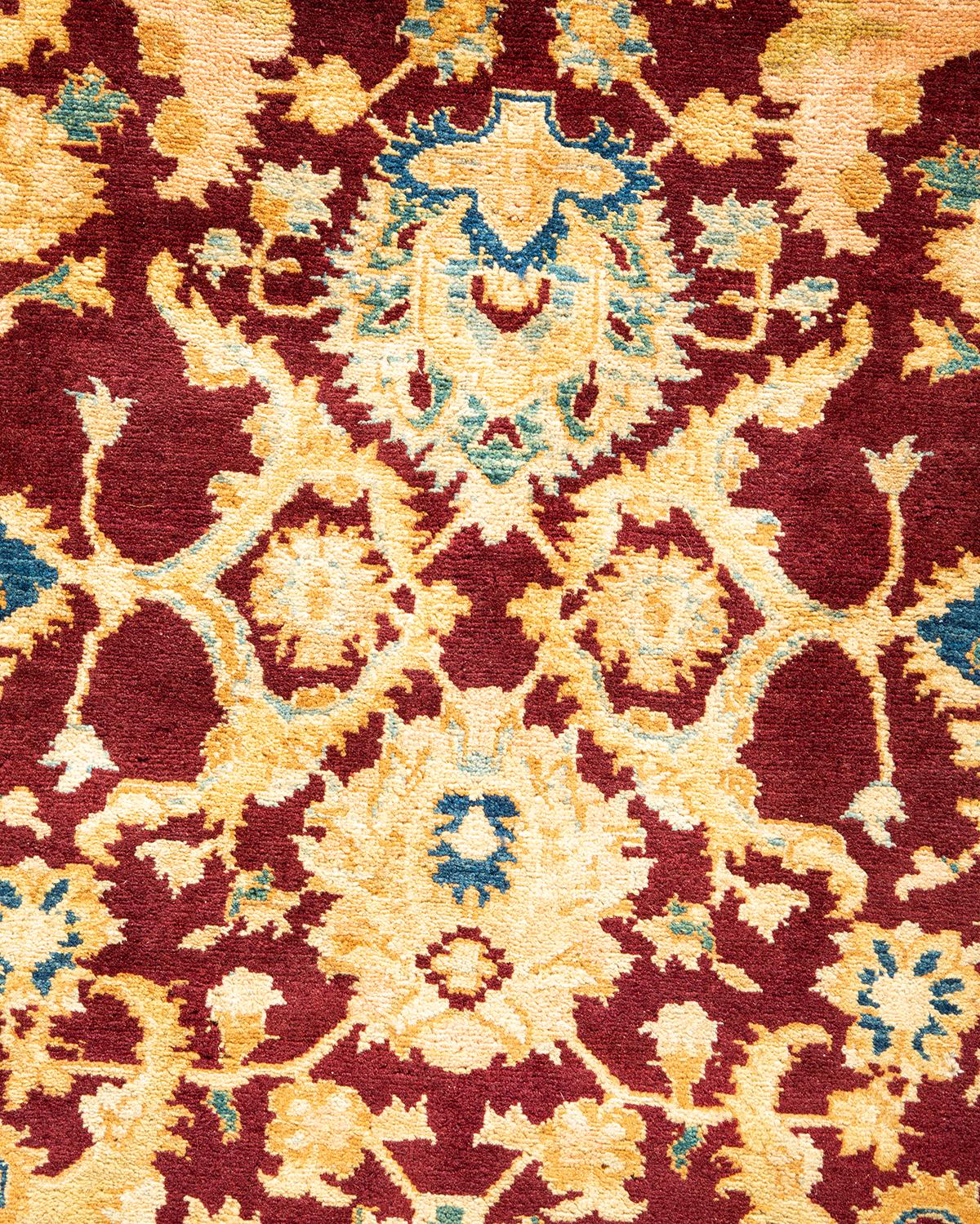 Wool One-of-a-kind Hand Made Traditional Mogul Red Area Rug For Sale