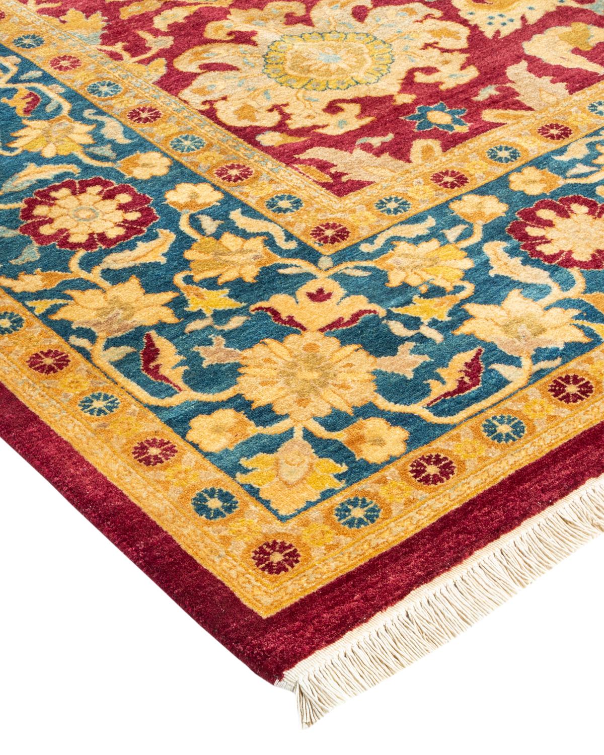 Wool One-of-a-Kind Hand Made Traditional Mogul Red Area Rug For Sale