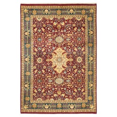 One-of-a-Kind Hand Made Traditional Mogul Red Area Rug