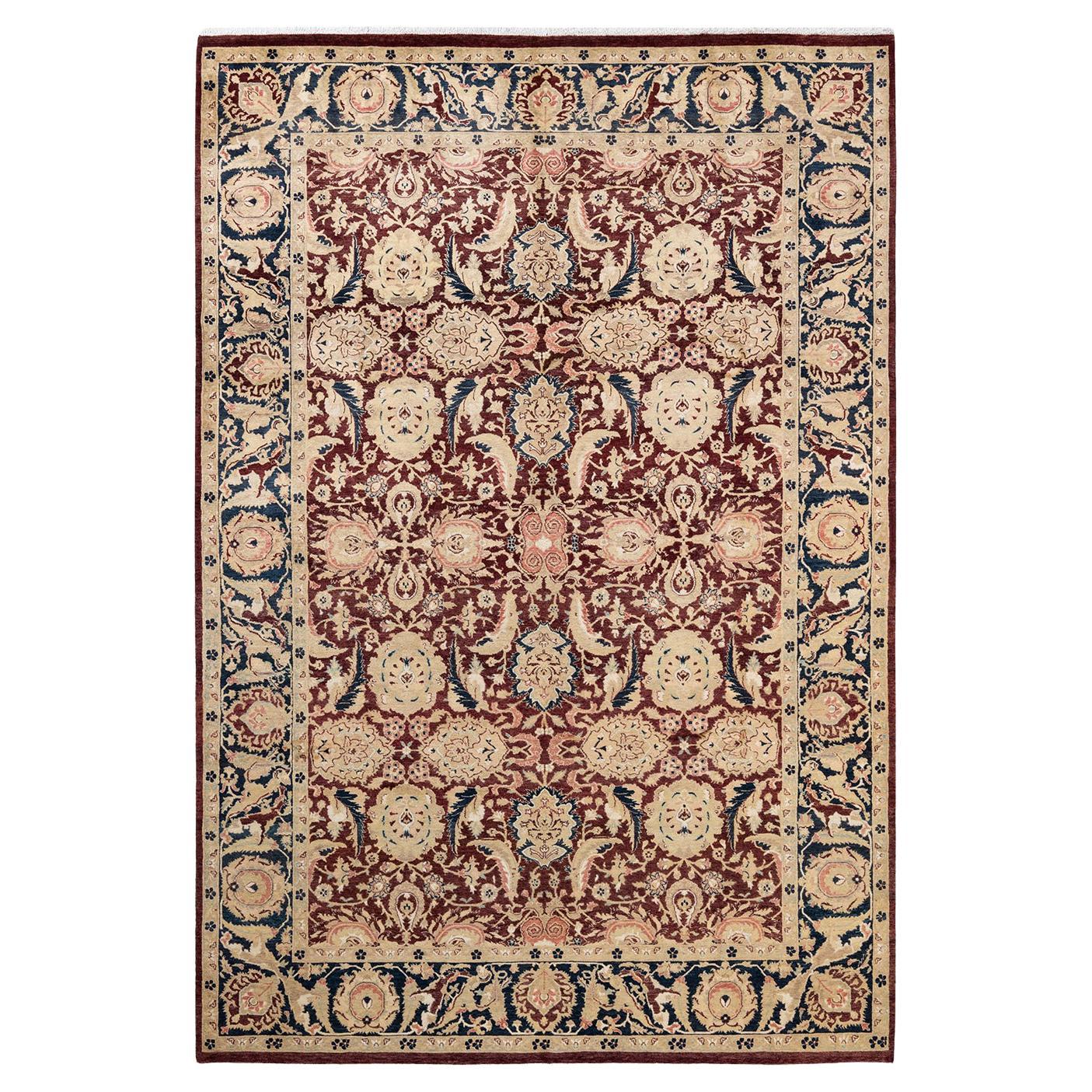 One-of-a-Kind Hand Made Traditional Mogul Red Area Rug