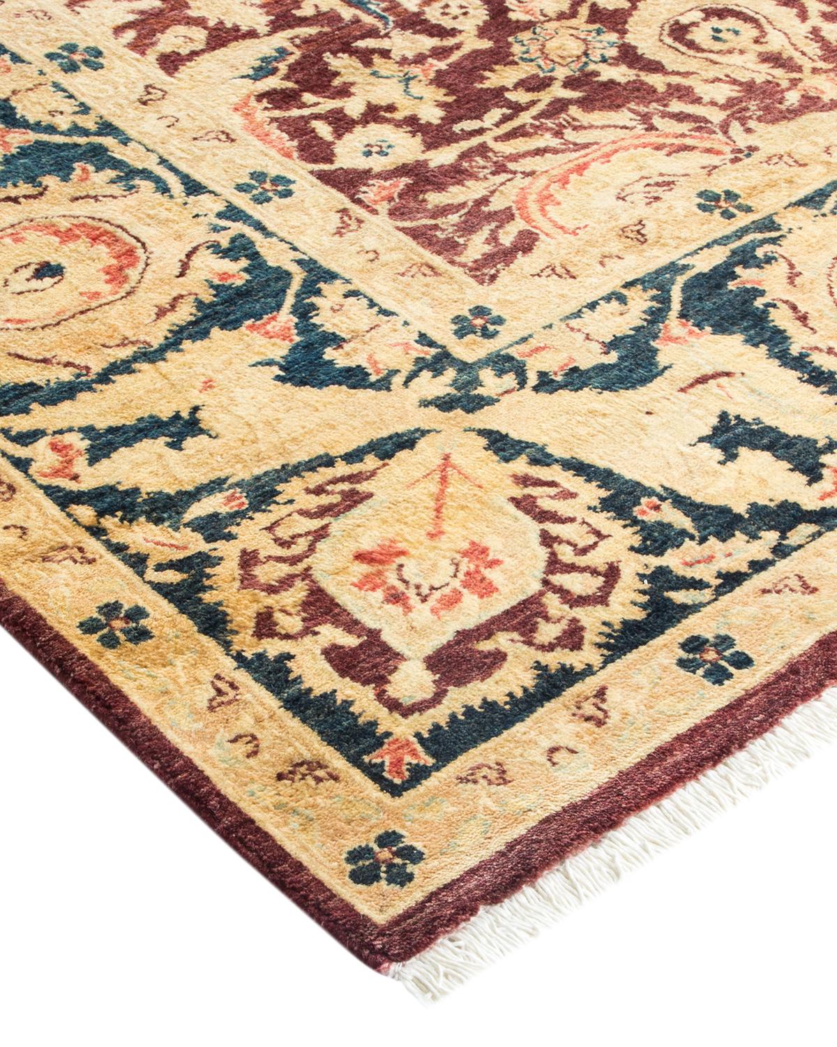 Wool One-of-a-kind Hand Made Traditional Mogul Red Area Rug For Sale