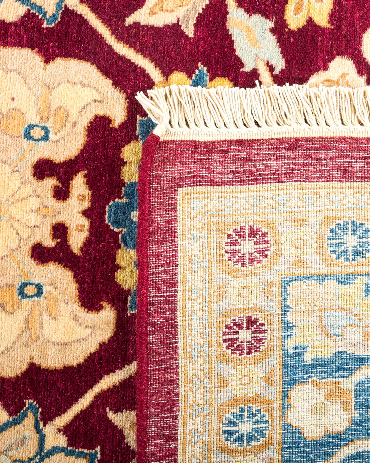 Noué à la main Tapis traditionnel Mogul rouge unique fait à la main, unique en son genre en vente