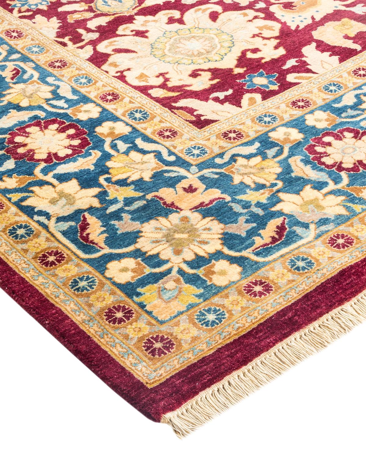 Laine Tapis traditionnel Mogul rouge unique fait à la main, unique en son genre en vente