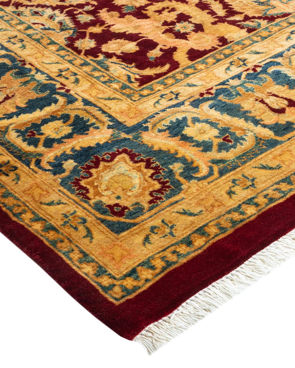 Laine Tapis traditionnel Mogul rouge unique fait à la main, unique en son genre en vente