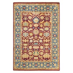 One-of-a-Kind Hand Made Traditional Mogul Red Area Rug