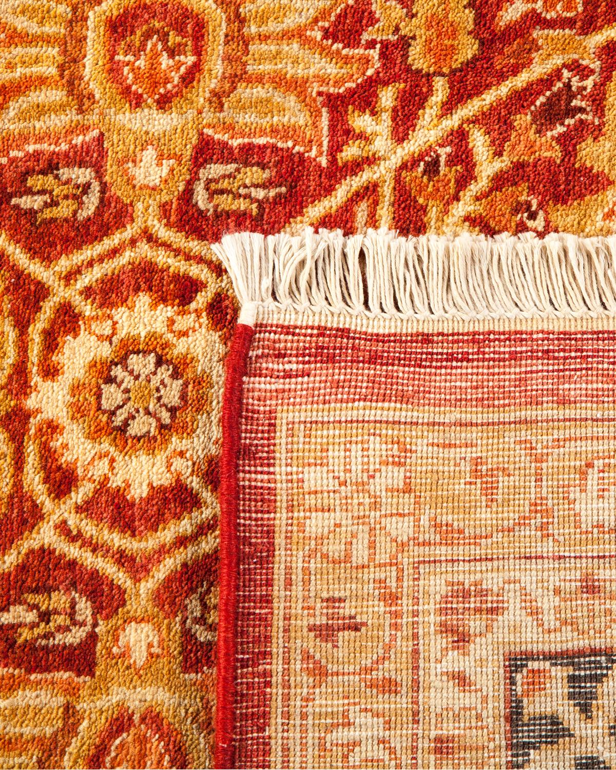 Hand-Knotted One-of-a-kind Hand Made Traditional Mogul Red Area Rug For Sale