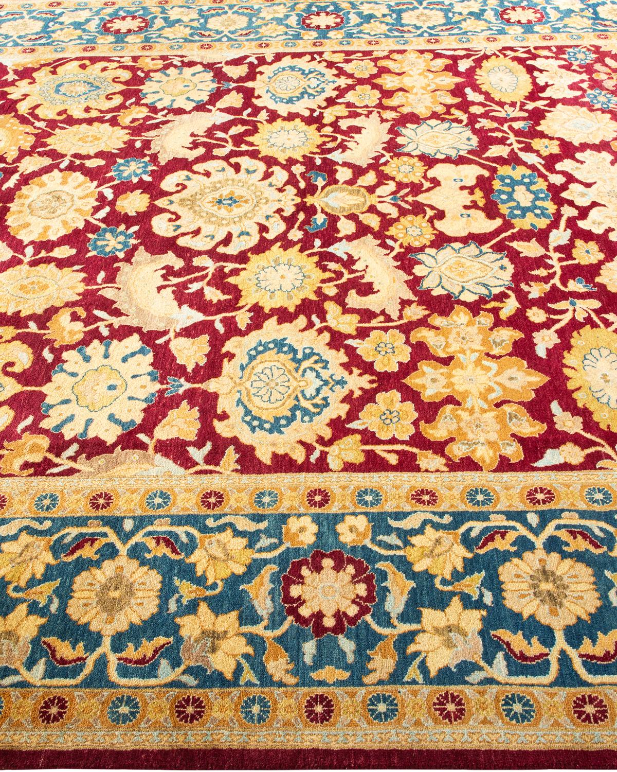 One-of-a-Kind Hand Made Traditional Mogul Red Area Rug In New Condition For Sale In Norwalk, CT