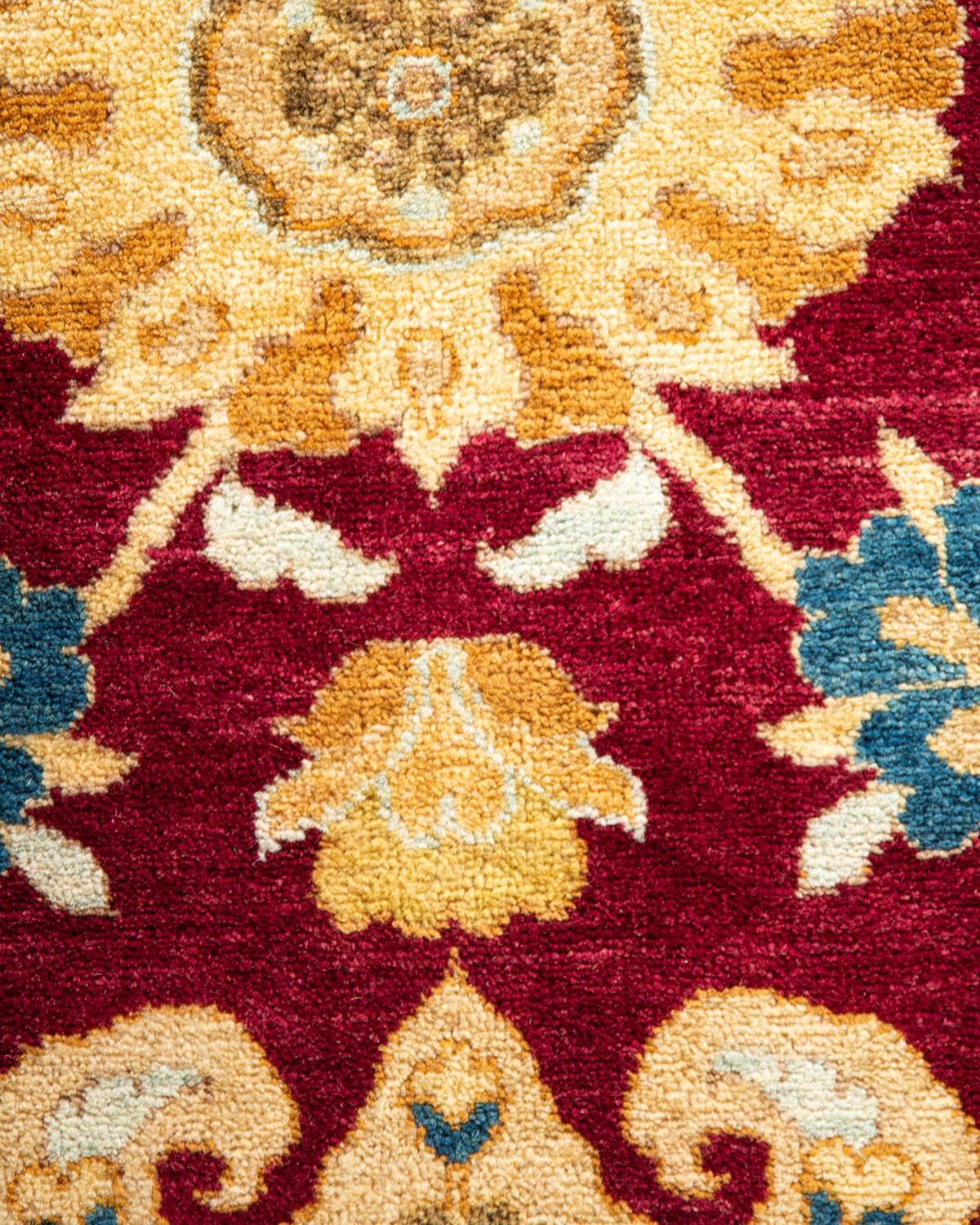 Contemporary One-of-a-Kind Hand Made Traditional Mogul Red Area Rug For Sale