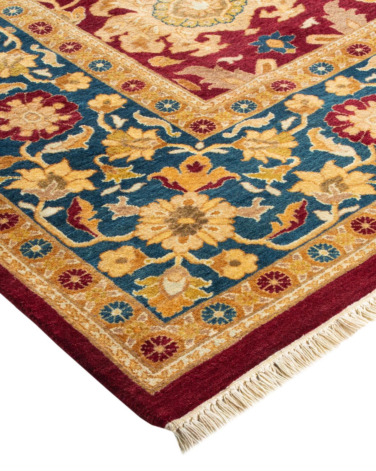 Wool One-of-a-Kind Hand Made Traditional Mogul Red Area Rug For Sale