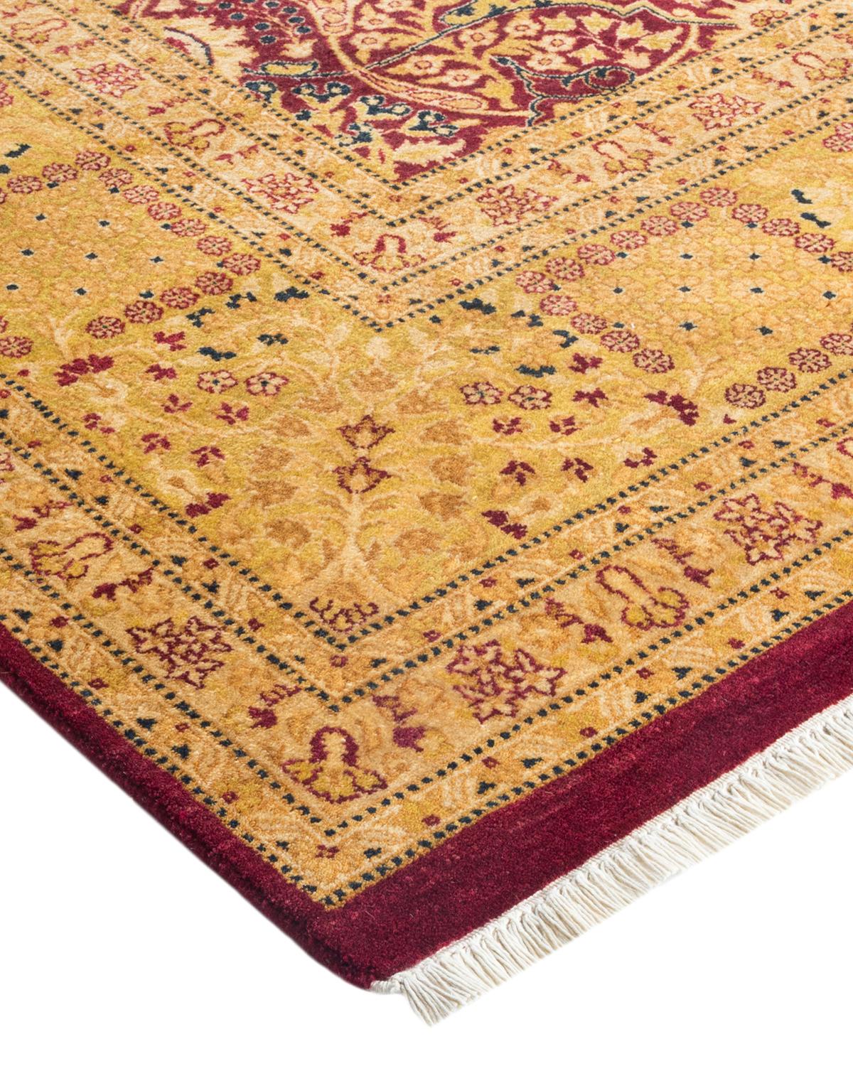 Handgefertigter, traditioneller Mogul-Roter Teppich, Unikat (Wolle) im Angebot