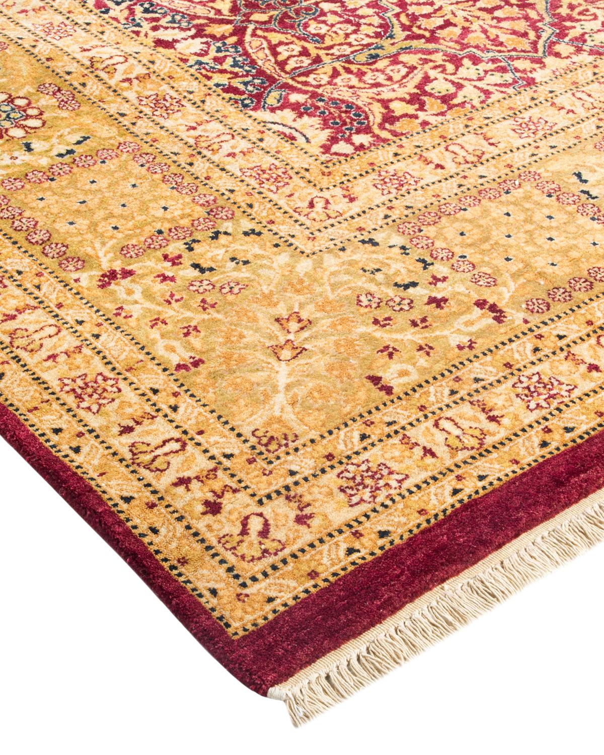 Handgefertigter, traditioneller Mogul-Roter Teppich, Unikat (Wolle) im Angebot
