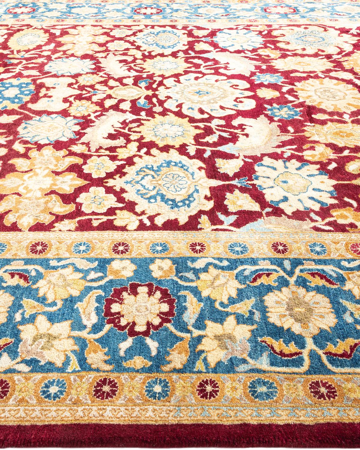 One-of-a-Kind Hand Made Traditional Mogul Red Area Rug In New Condition For Sale In Norwalk, CT