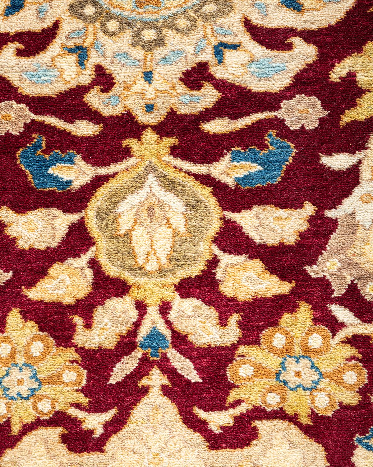 Contemporary One-of-a-Kind Hand Made Traditional Mogul Red Area Rug For Sale