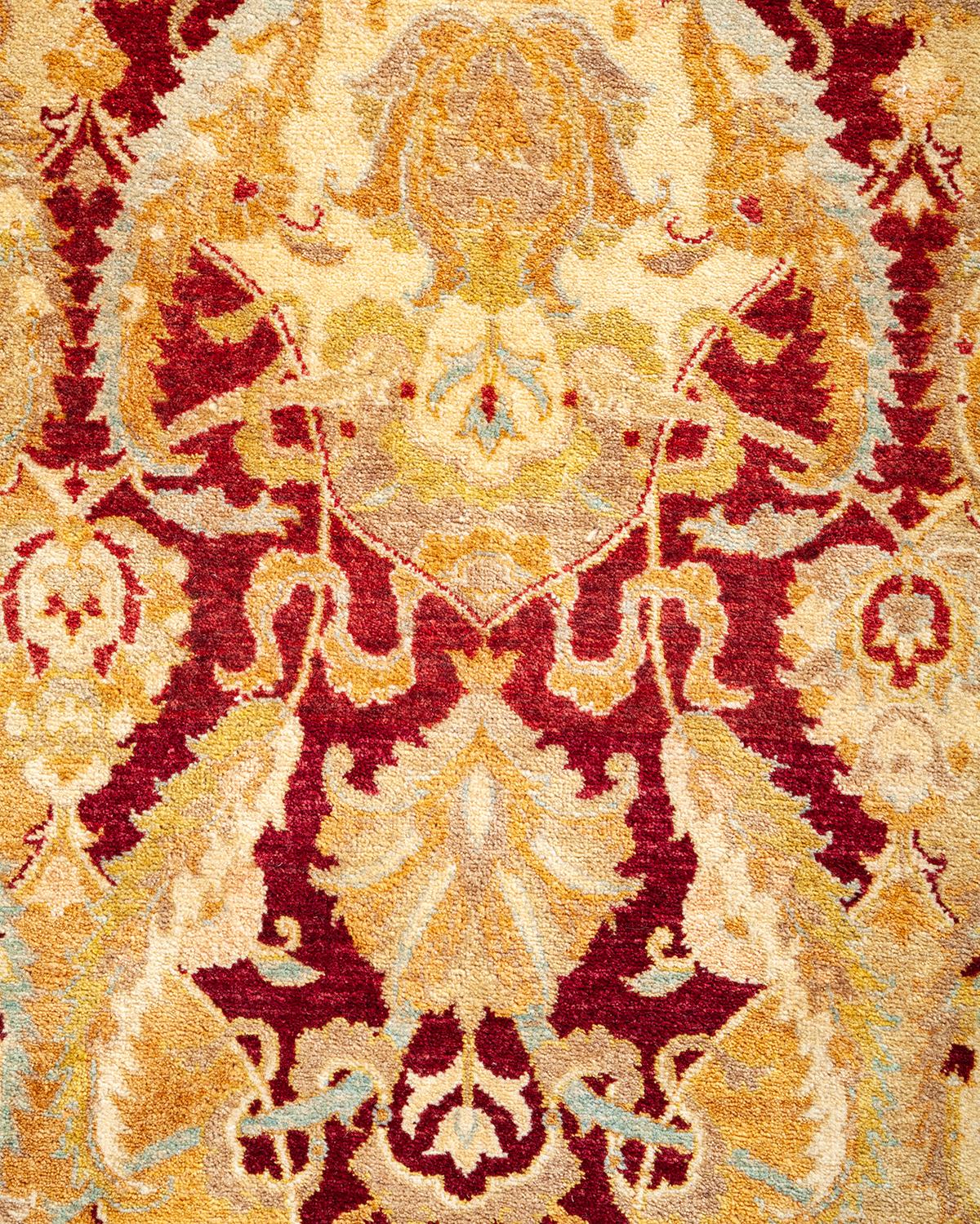 Contemporary One-of-a-Kind Hand Made Traditional Mogul Red Area Rug For Sale