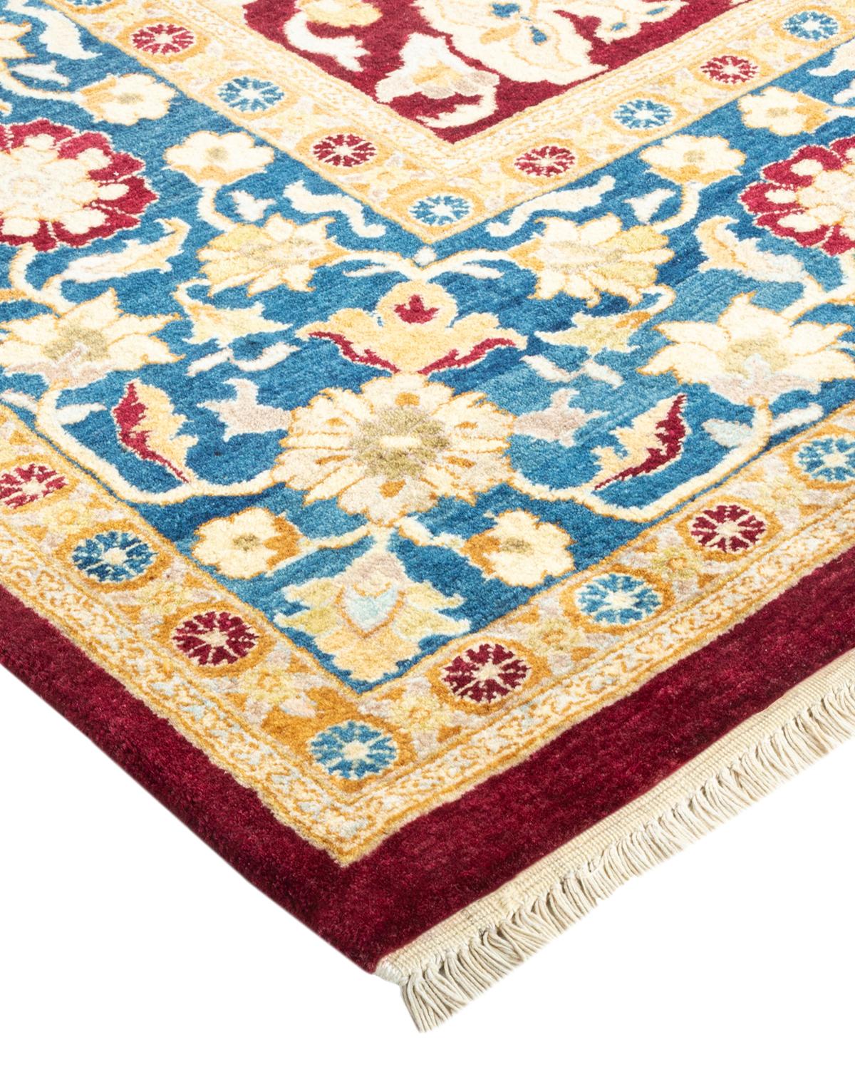 Wool One-of-a-Kind Hand Made Traditional Mogul Red Area Rug For Sale