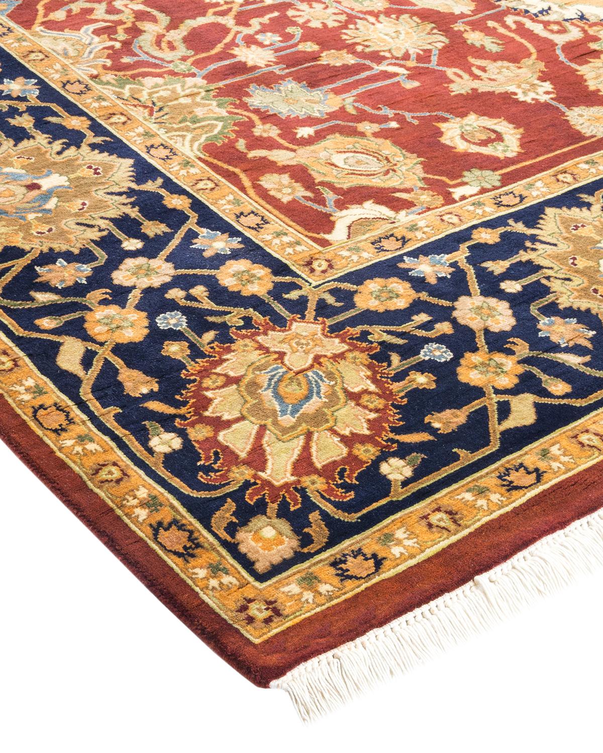 Laine Tapis traditionnel Mogul rouge unique fait à la main, unique en son genre en vente