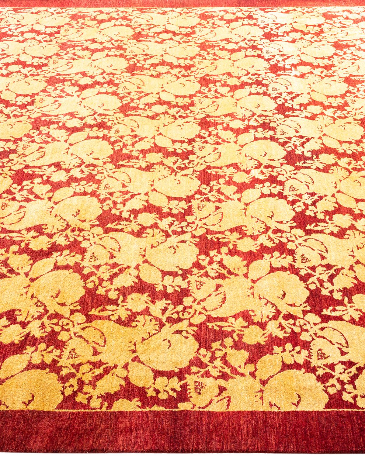XXIe siècle et contemporain Tapis traditionnel Mogul rouge unique fait à la main, unique en son genre en vente