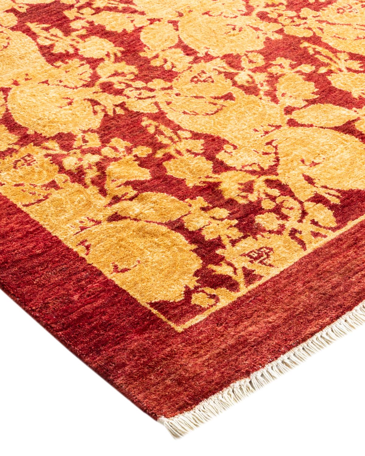 Tapis traditionnel Mogul rouge unique fait à la main, unique en son genre en vente 1