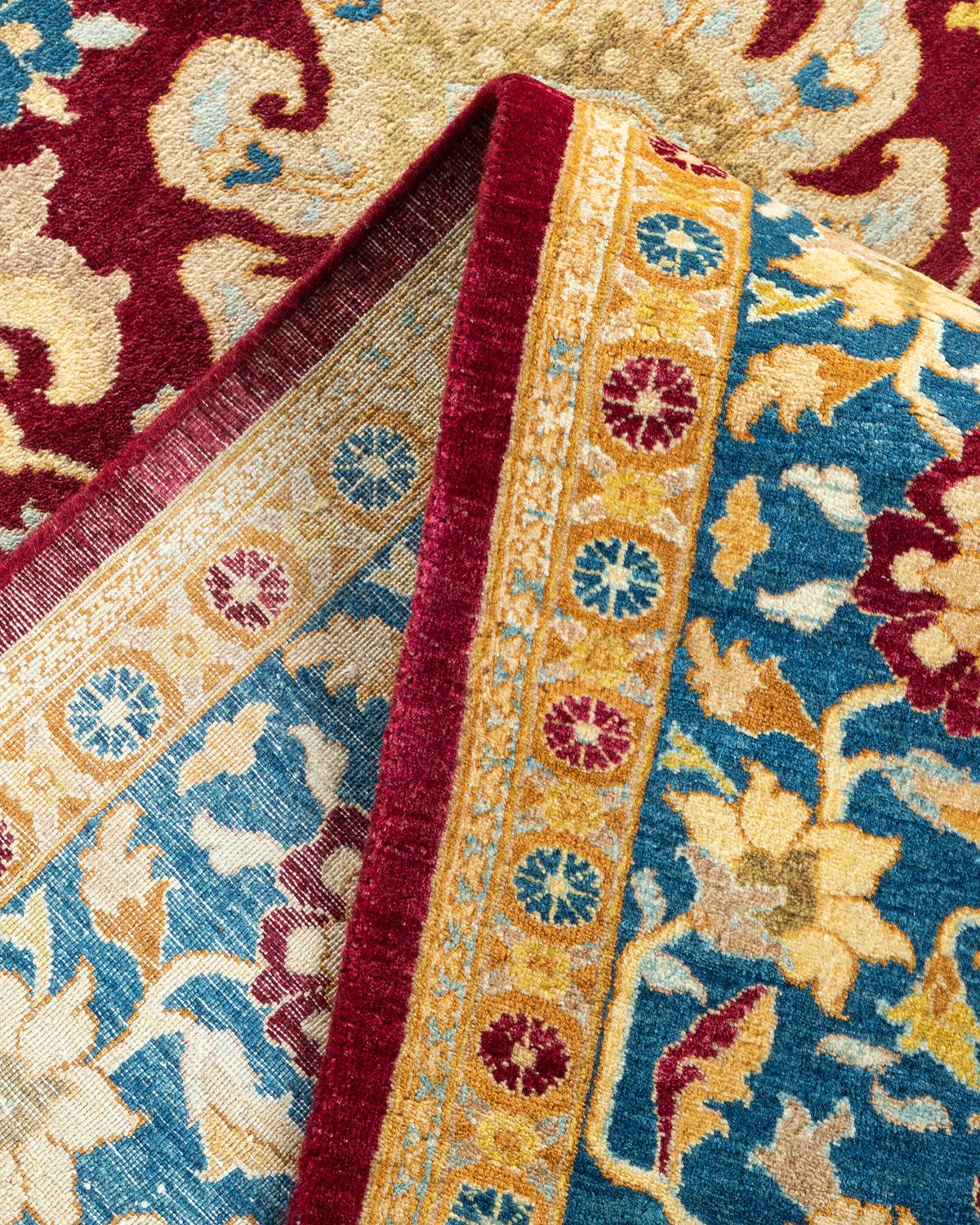 Pakistani One-of-a-kind Hand Made Traditional Mogul Red Area Rug For Sale