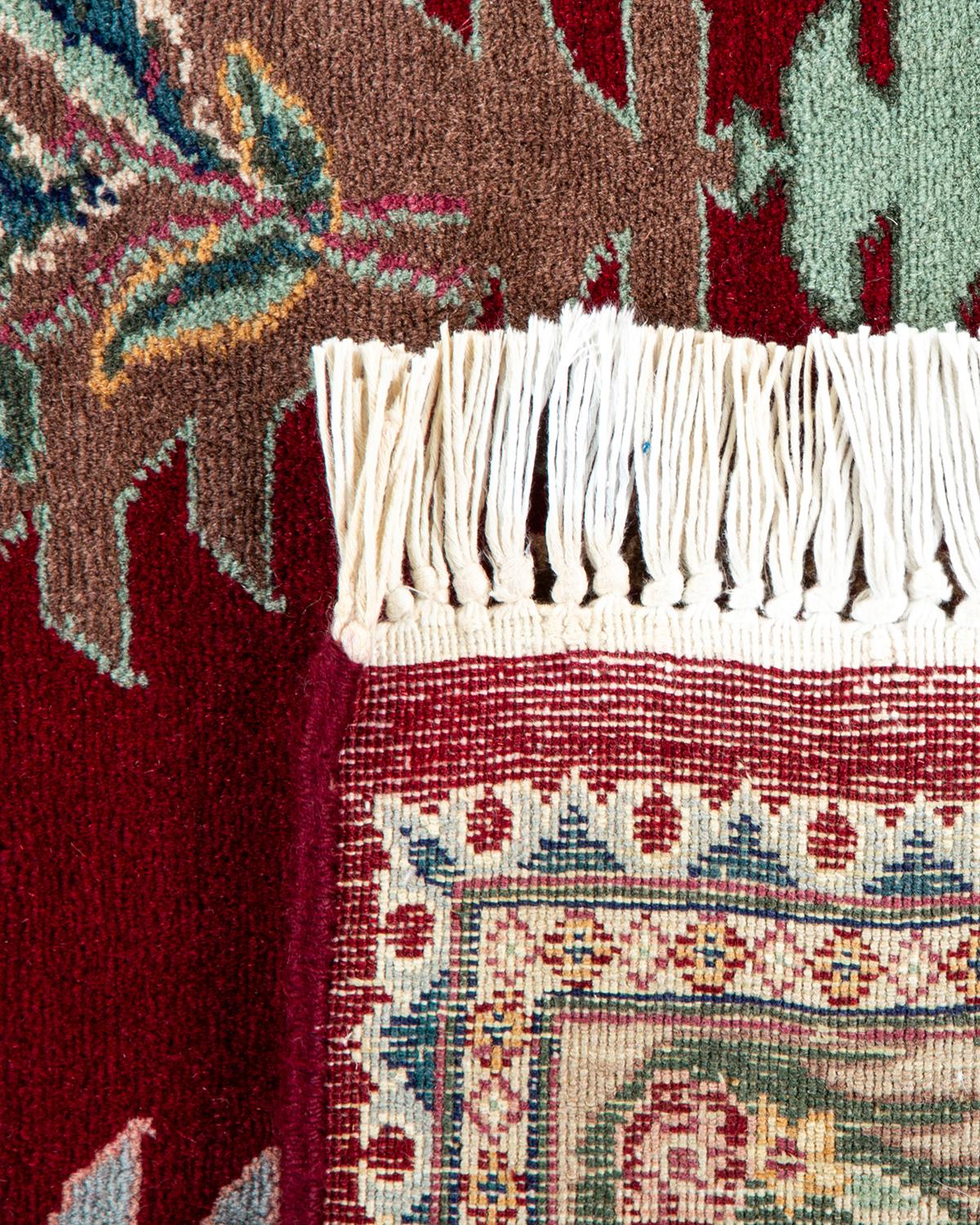 Handgefertigter, traditioneller Mogul-Roter Teppich, Unikat (Handgeknüpft) im Angebot