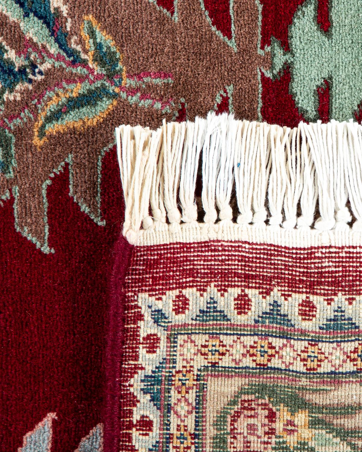 Hand-Knotted One-Of-A-Kind Hand Made Traditional Mogul Red Area Rug For Sale