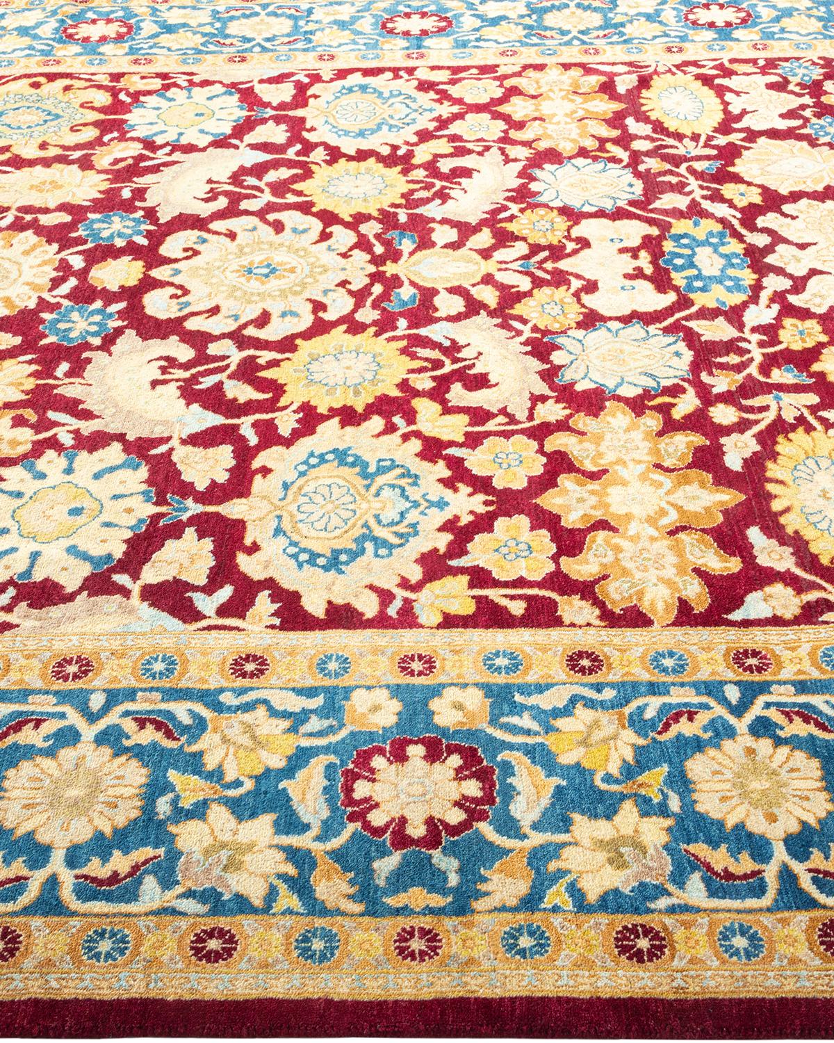 One-of-a-kind Hand Made Traditional Mogul Red Area Rug In New Condition For Sale In Norwalk, CT