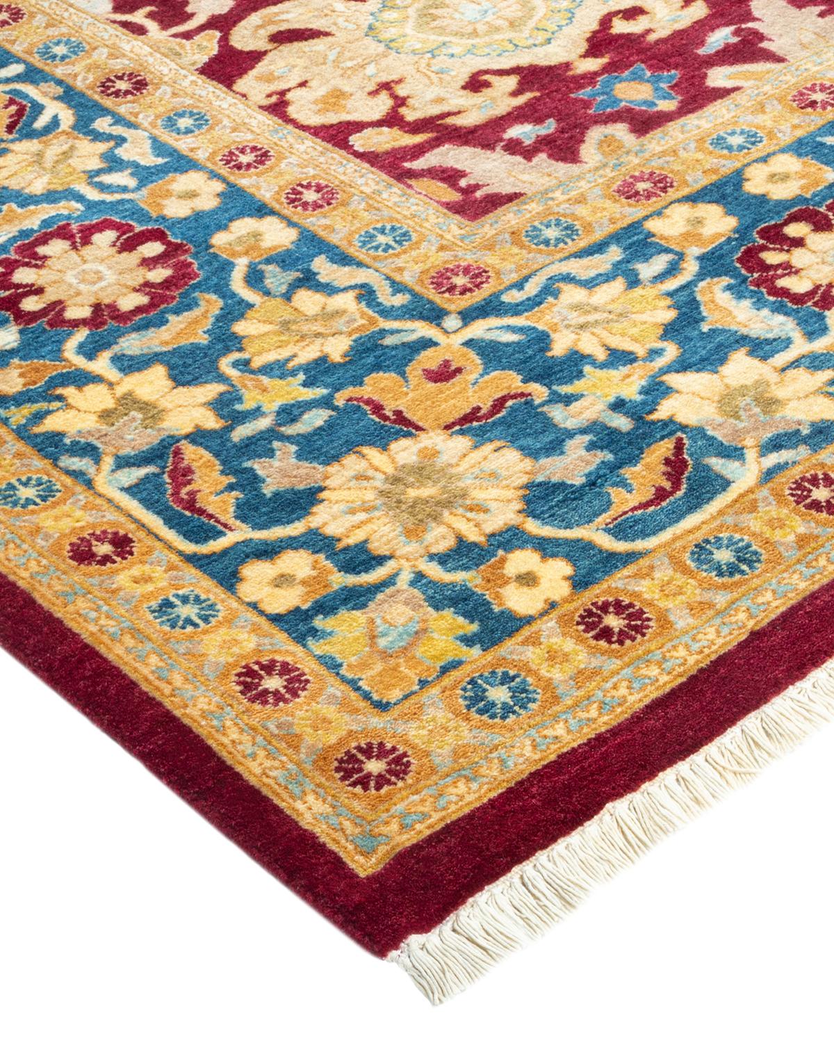 Wool One-of-a-kind Hand Made Traditional Mogul Red Area Rug For Sale