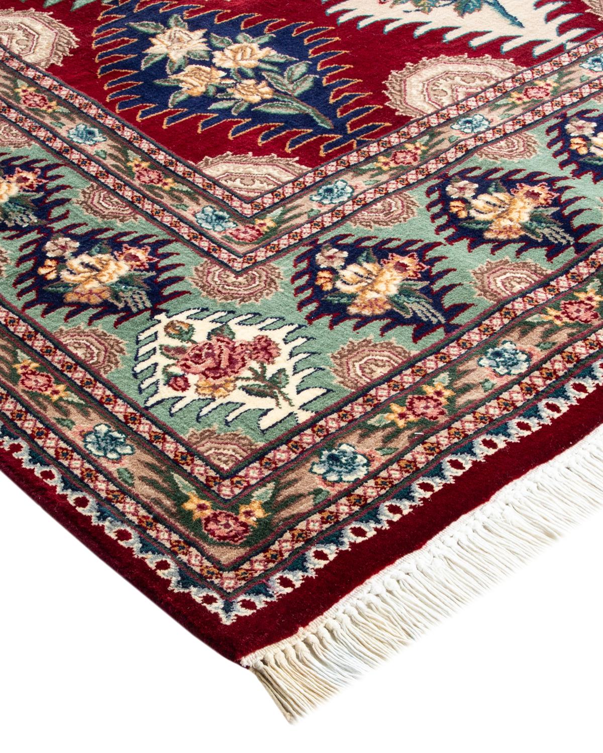 Wool One-Of-A-Kind Hand Made Traditional Mogul Red Area Rug For Sale