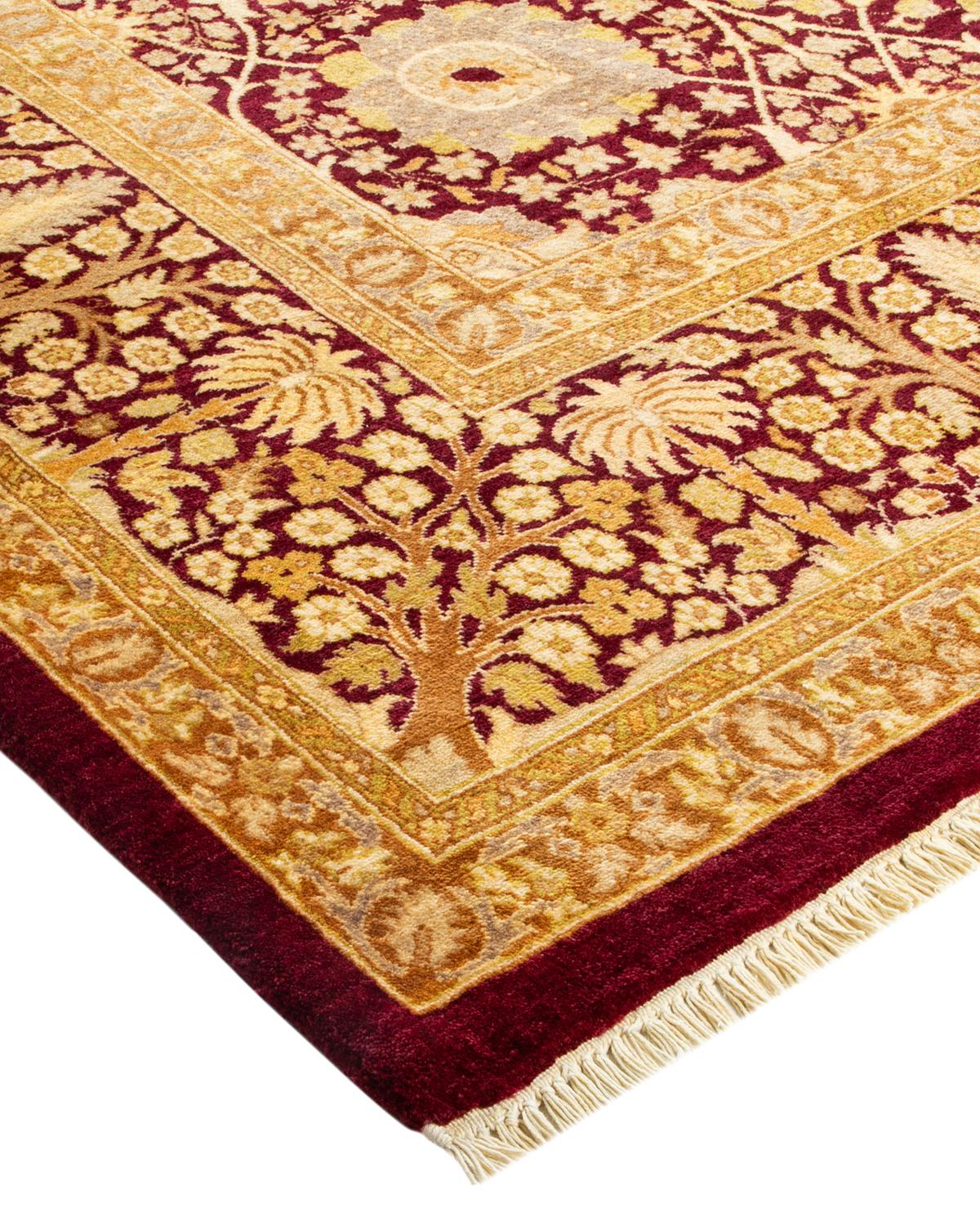 Laine Tapis traditionnel Mogul rouge unique fait à la main, unique en son genre en vente