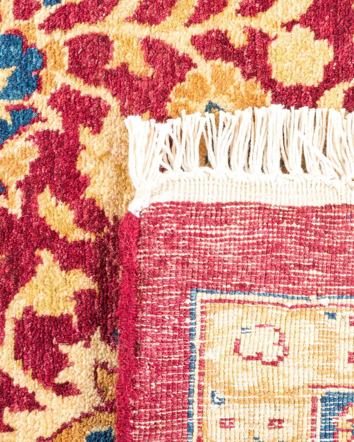 Noué à la main Tapis traditionnel Mogul rouge unique fait à la main, unique en son genre en vente