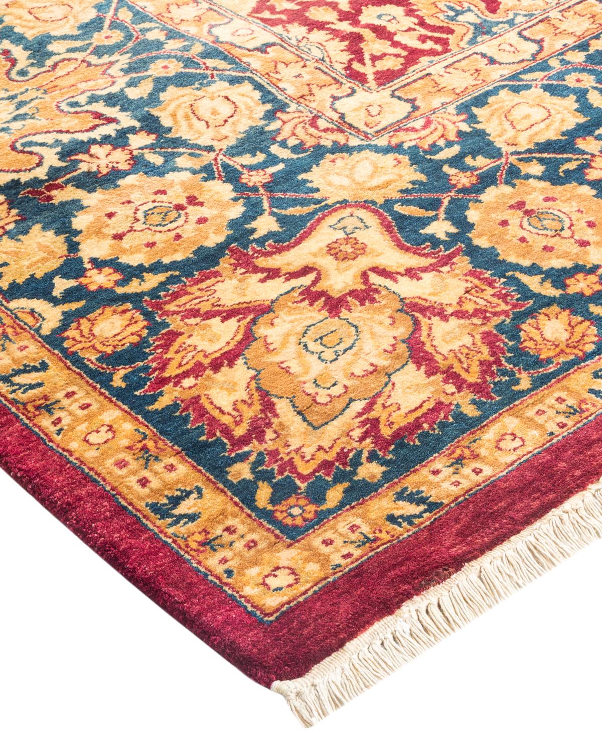 Laine Tapis traditionnel Mogul rouge unique fait à la main, unique en son genre en vente