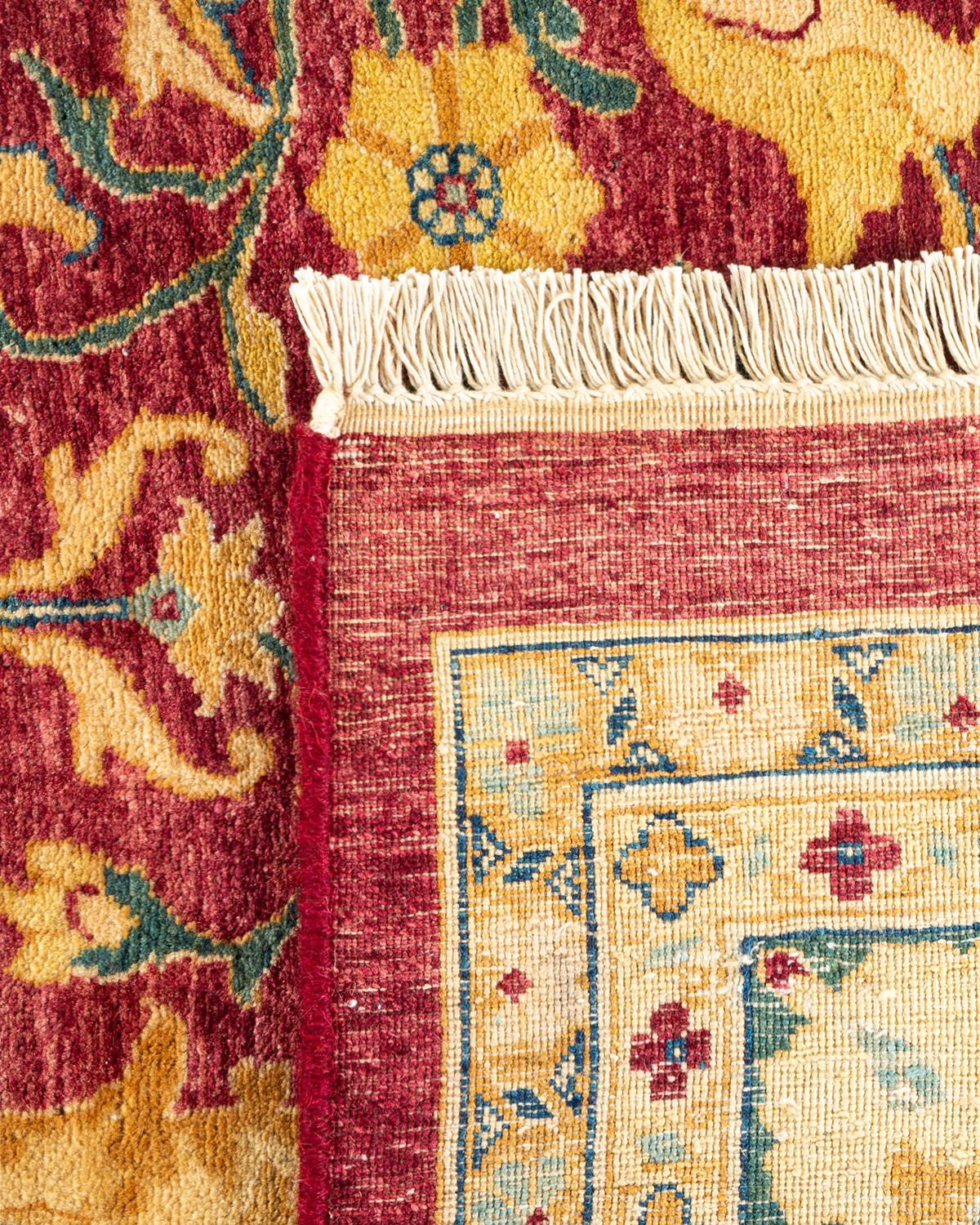 Noué à la main Tapis traditionnel Mogul rouge unique fait à la main, unique en son genre en vente