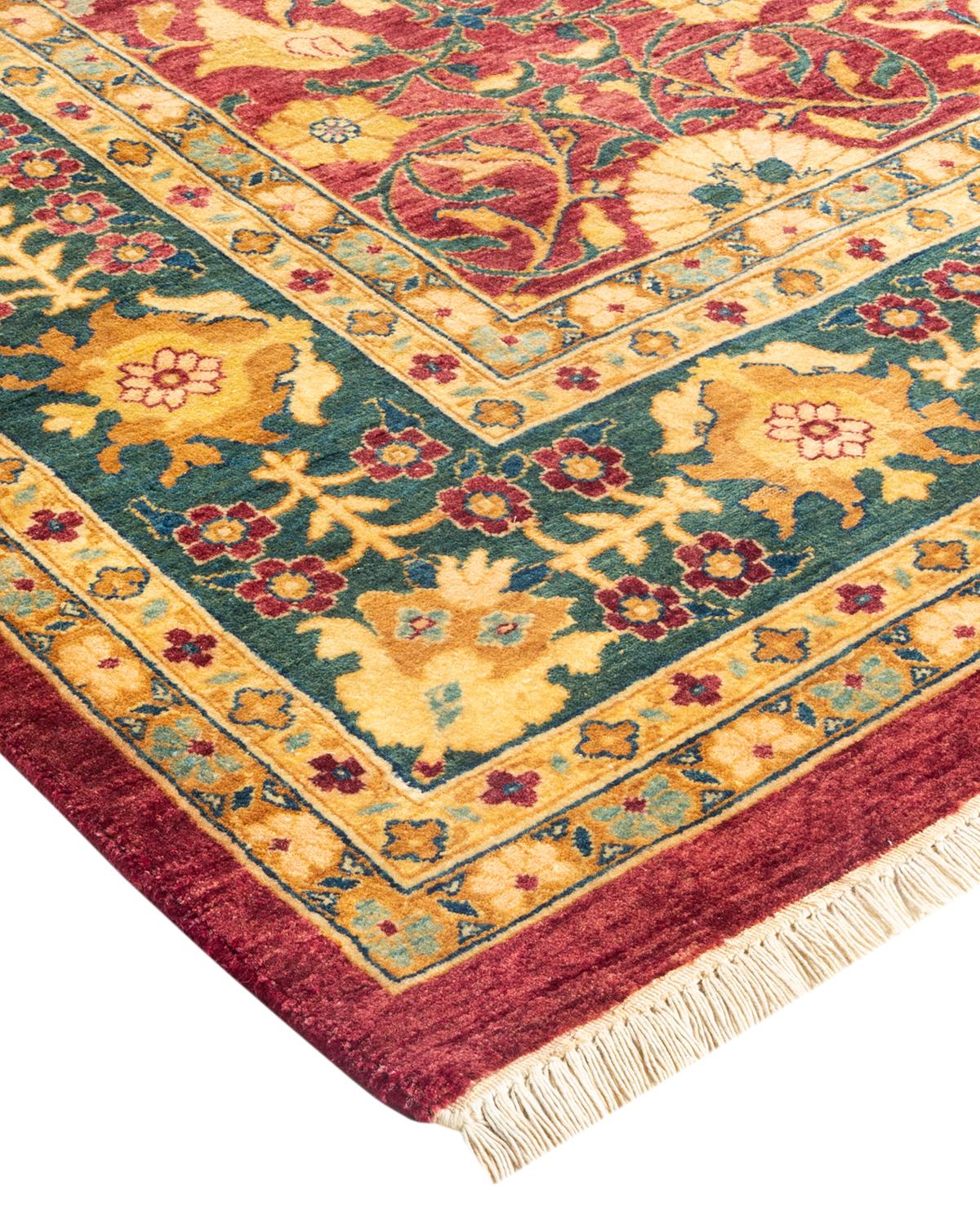 Laine Tapis traditionnel Mogul rouge unique fait à la main, unique en son genre en vente