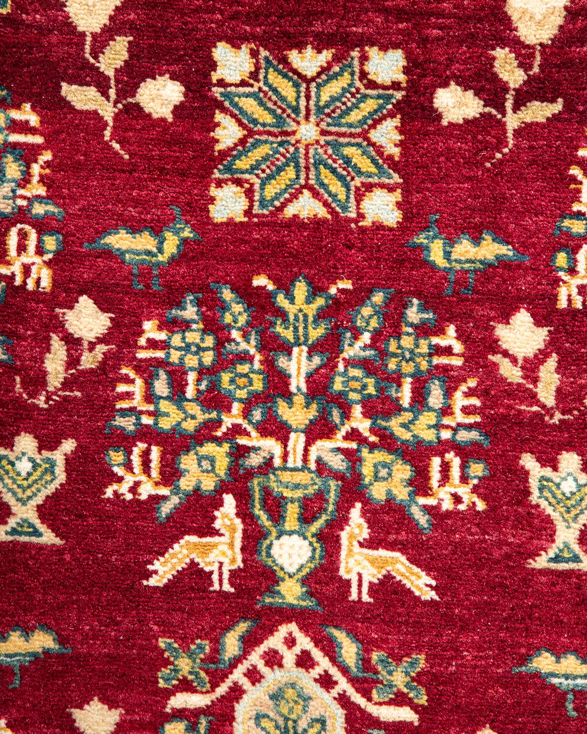 Contemporary One-of-a-Kind Hand Made Traditional Mogul Red Area Rug For Sale