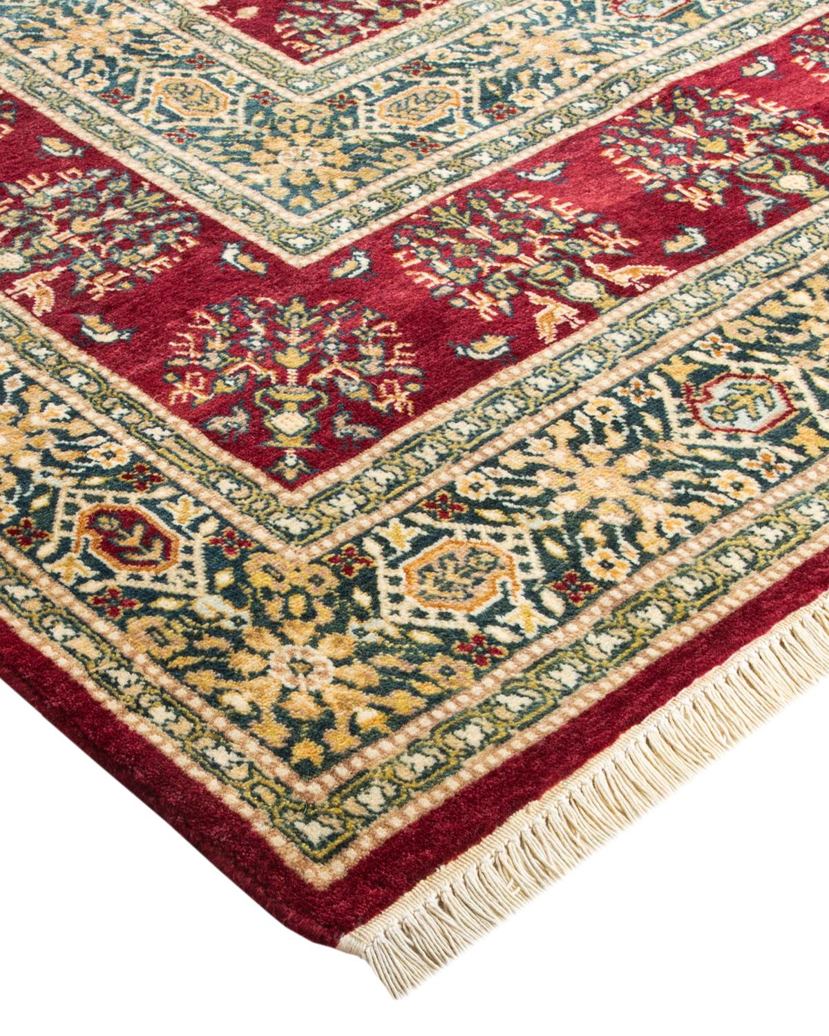 Wool One-of-a-Kind Hand Made Traditional Mogul Red Area Rug For Sale