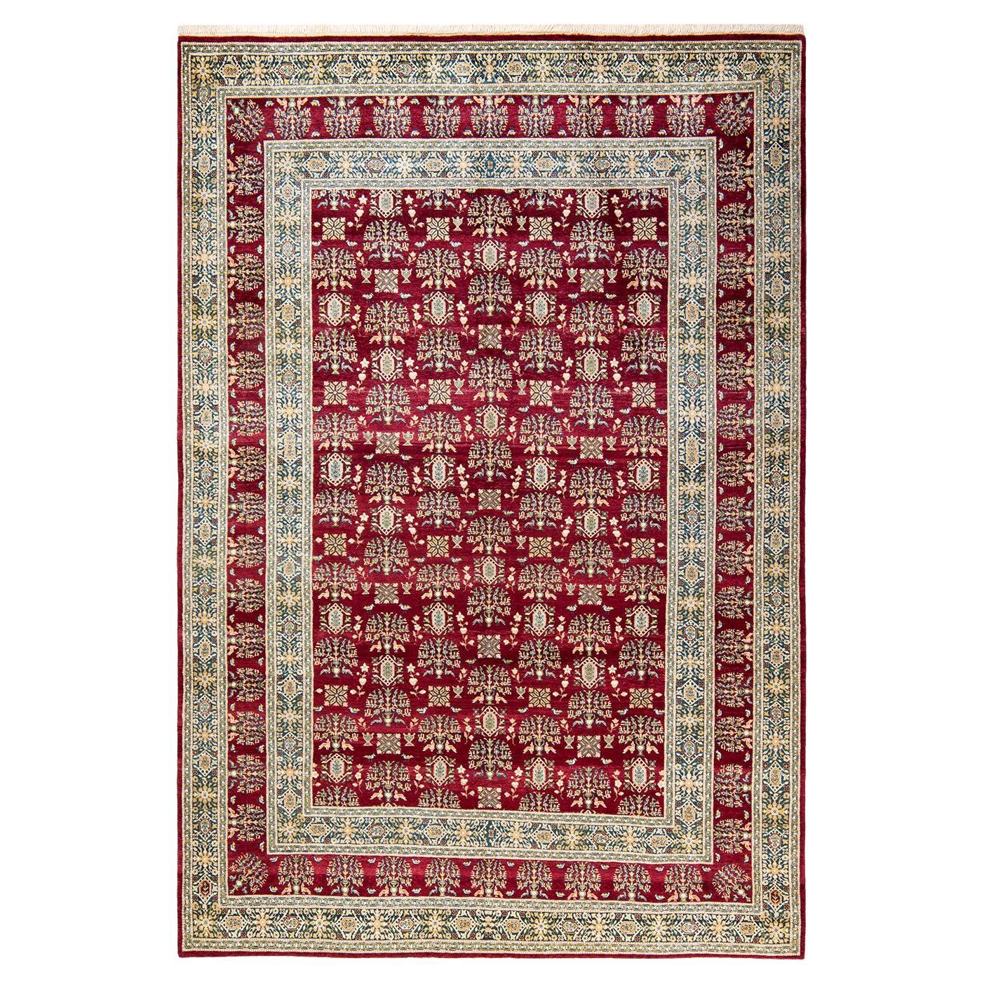 One-of-a-Kind Hand Made Traditional Mogul Red Area Rug For Sale