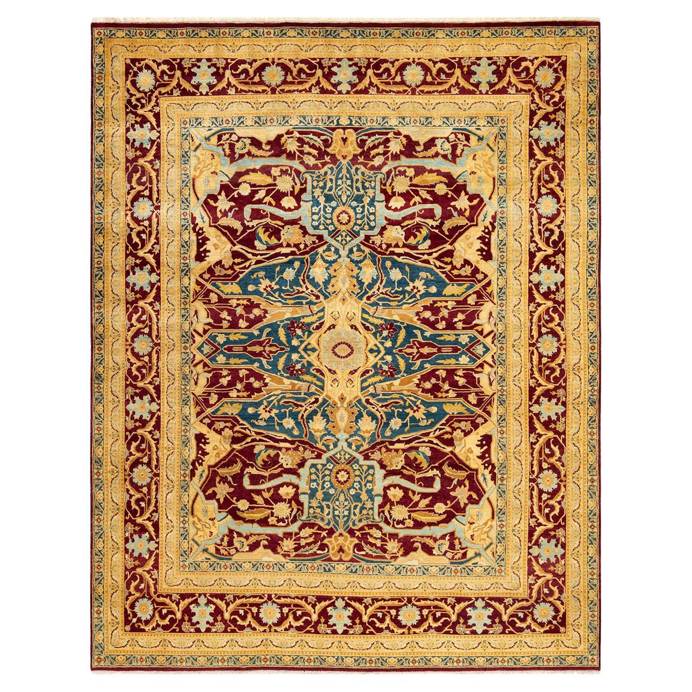 One-of-a-Kind Hand Made Traditional Mogul Red Area Rug