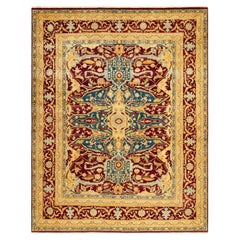 One-of-a-Kind Hand Made Traditional Mogul Red Area Rug