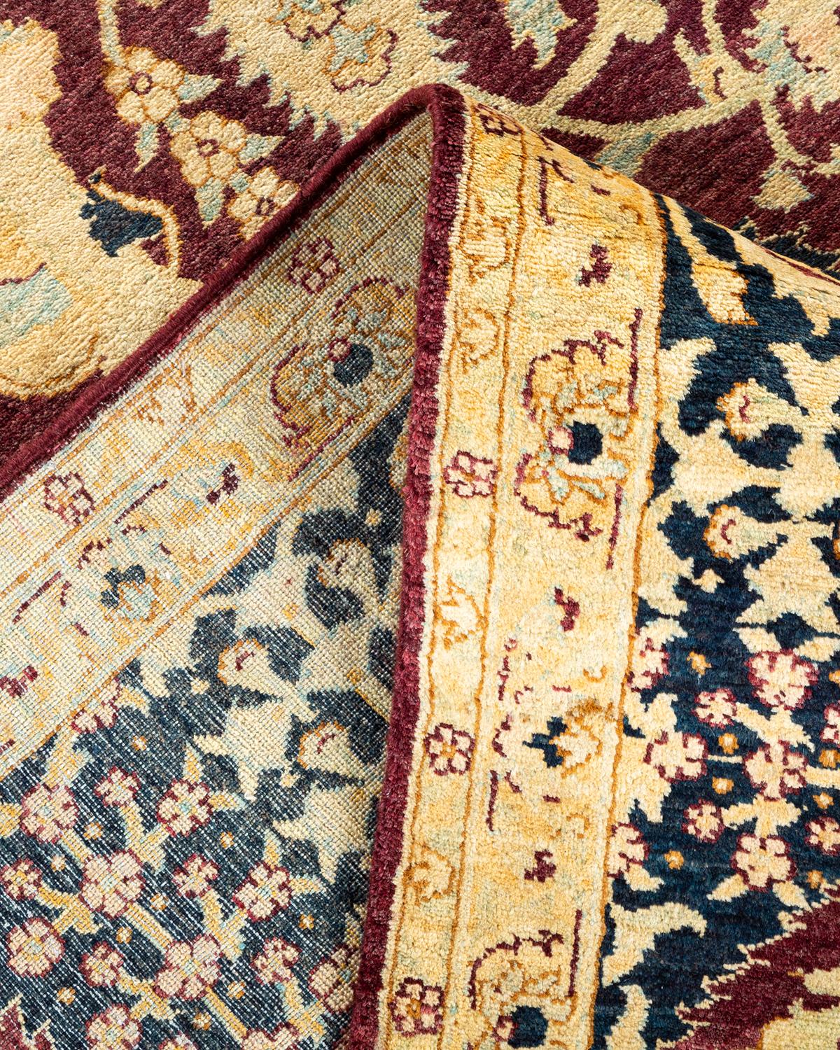 Pakistani One-Of-A-Kind Hand Made Traditional Mogul Red Area Rug For Sale