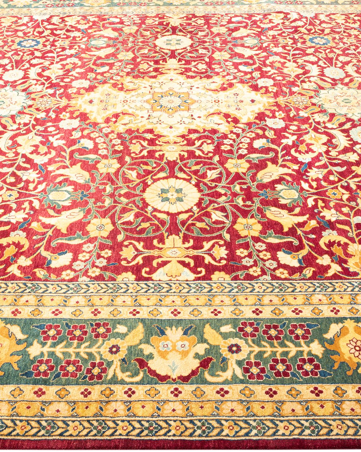 One-Of-A-Kind Hand Made Traditional Mogul Red Area Rug In New Condition For Sale In Norwalk, CT