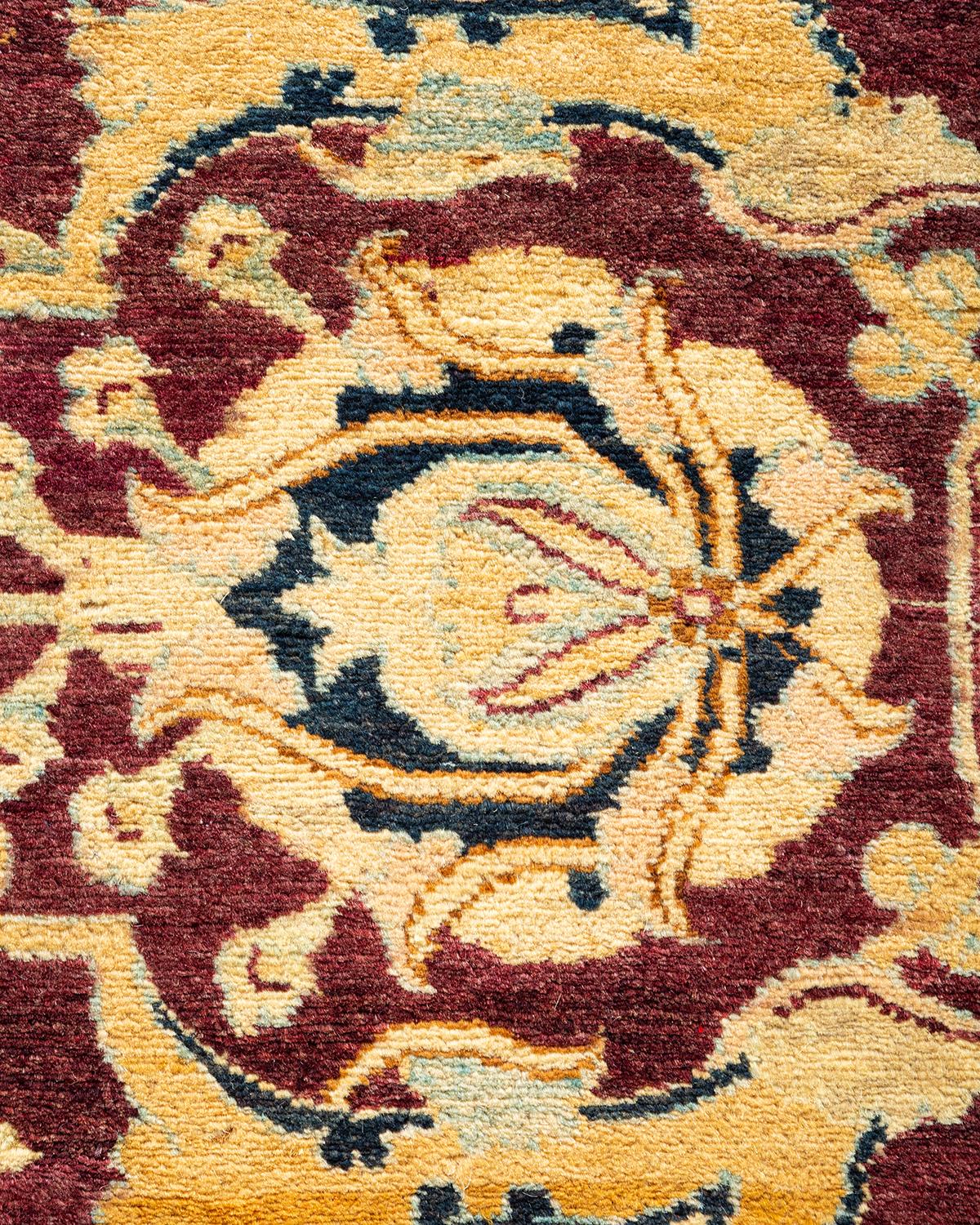 Wool One-Of-A-Kind Hand Made Traditional Mogul Red Area Rug For Sale