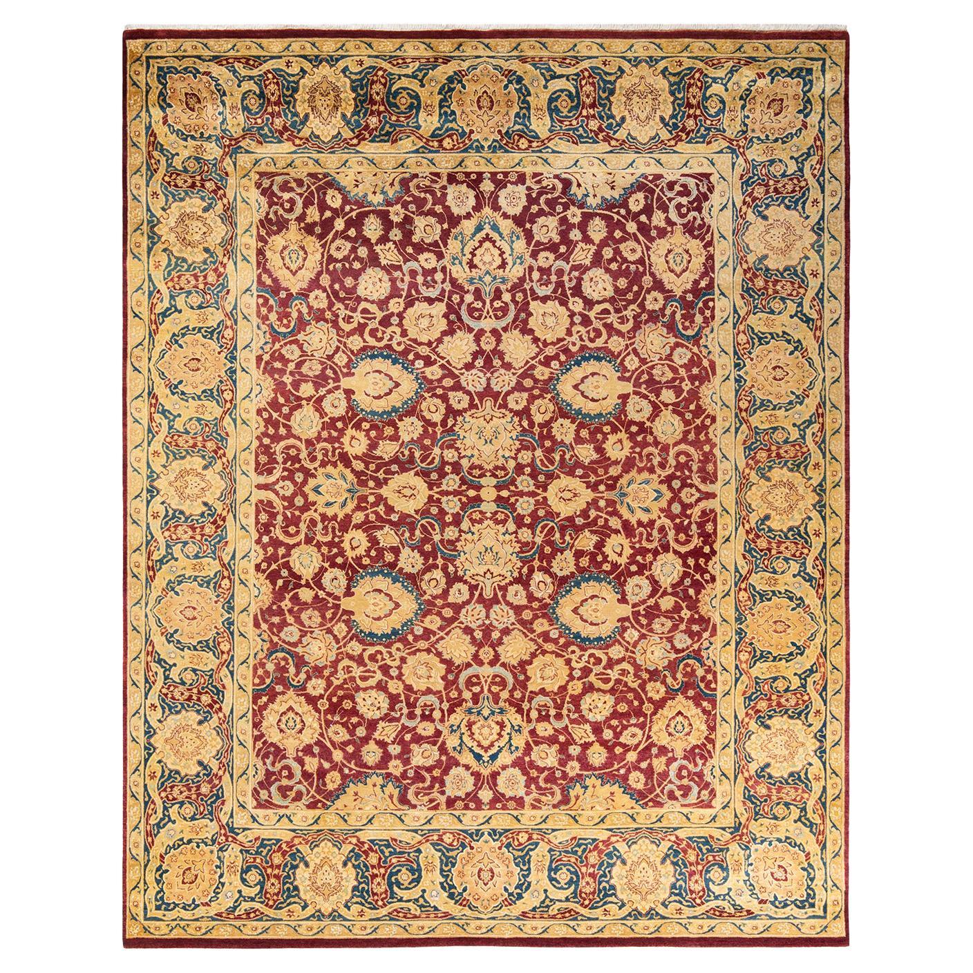 One-Of-A-Kind Hand Made Traditional Mogul Red Area Rug For Sale