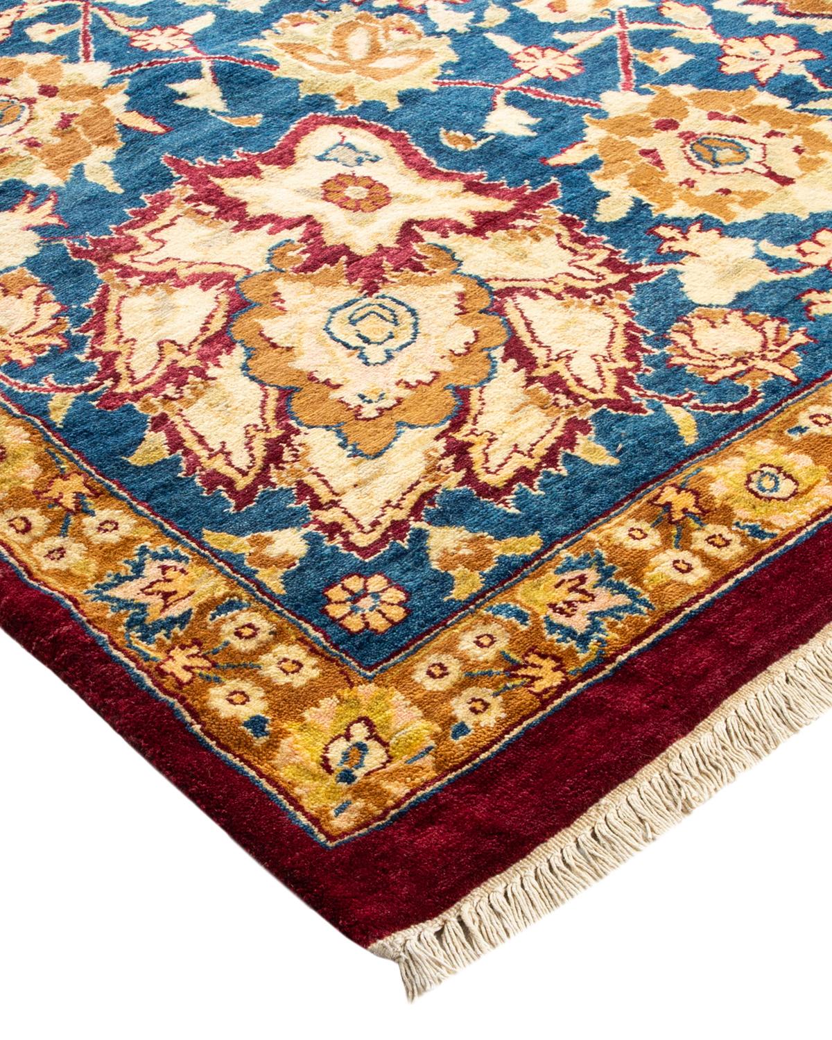 Laine Tapis traditionnel Mogul rouge unique fait à la main, unique en son genre en vente